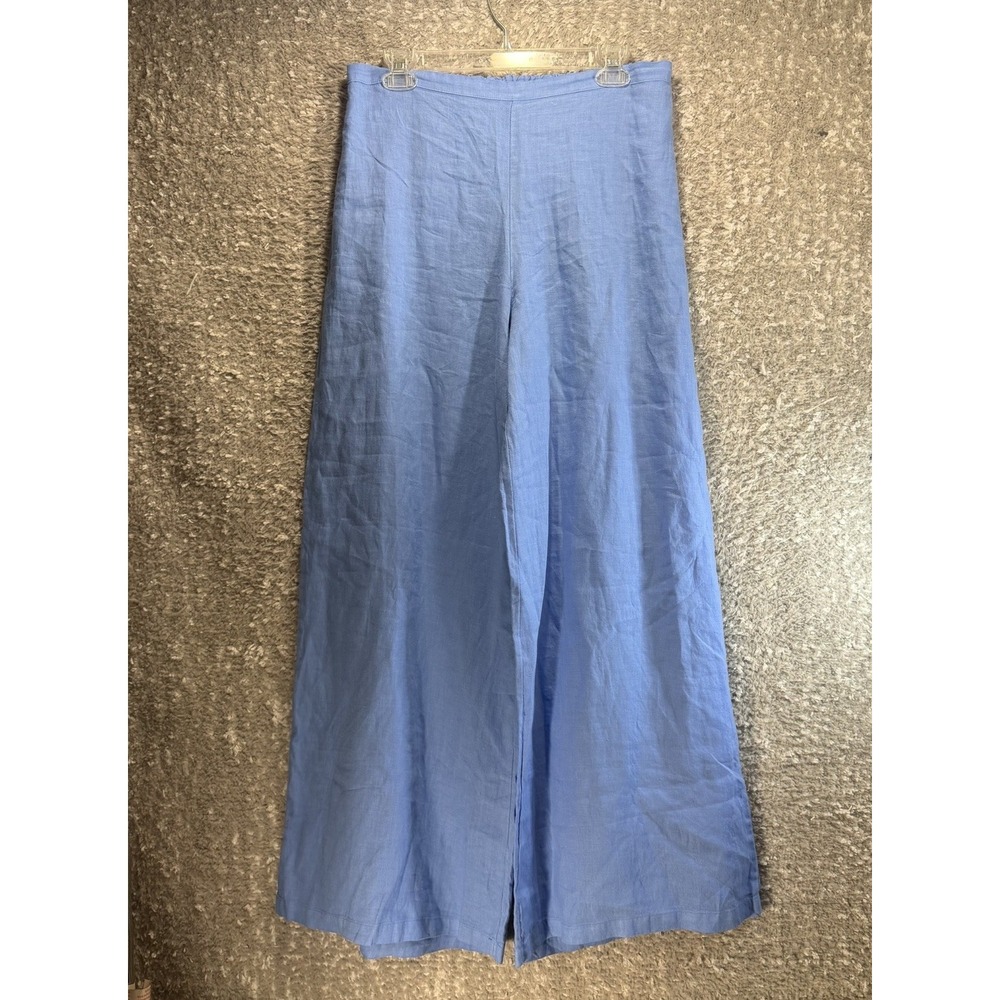 Bryn Walker Linen Wide Leg Pull On Pants Blue M Coastal Beach Lagenlook USA Made